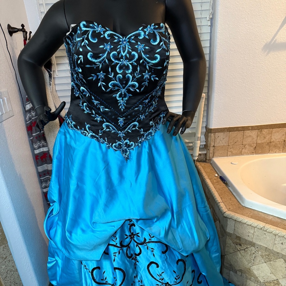 Turquoise And Black Ball Gown Strapless Sweetheart Full Length Dress